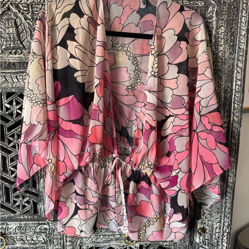 Floral Kimono with Pink and Black Design